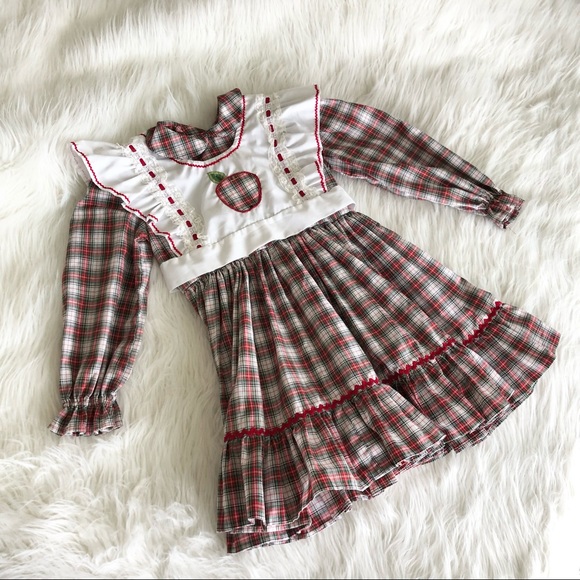 Vintage Handmade Plaid Girl Dress with Matching Bib Apron - Picture 6 of 16